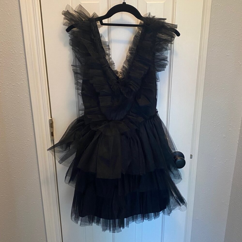 Mable Tulle Layered Black Mini Dress